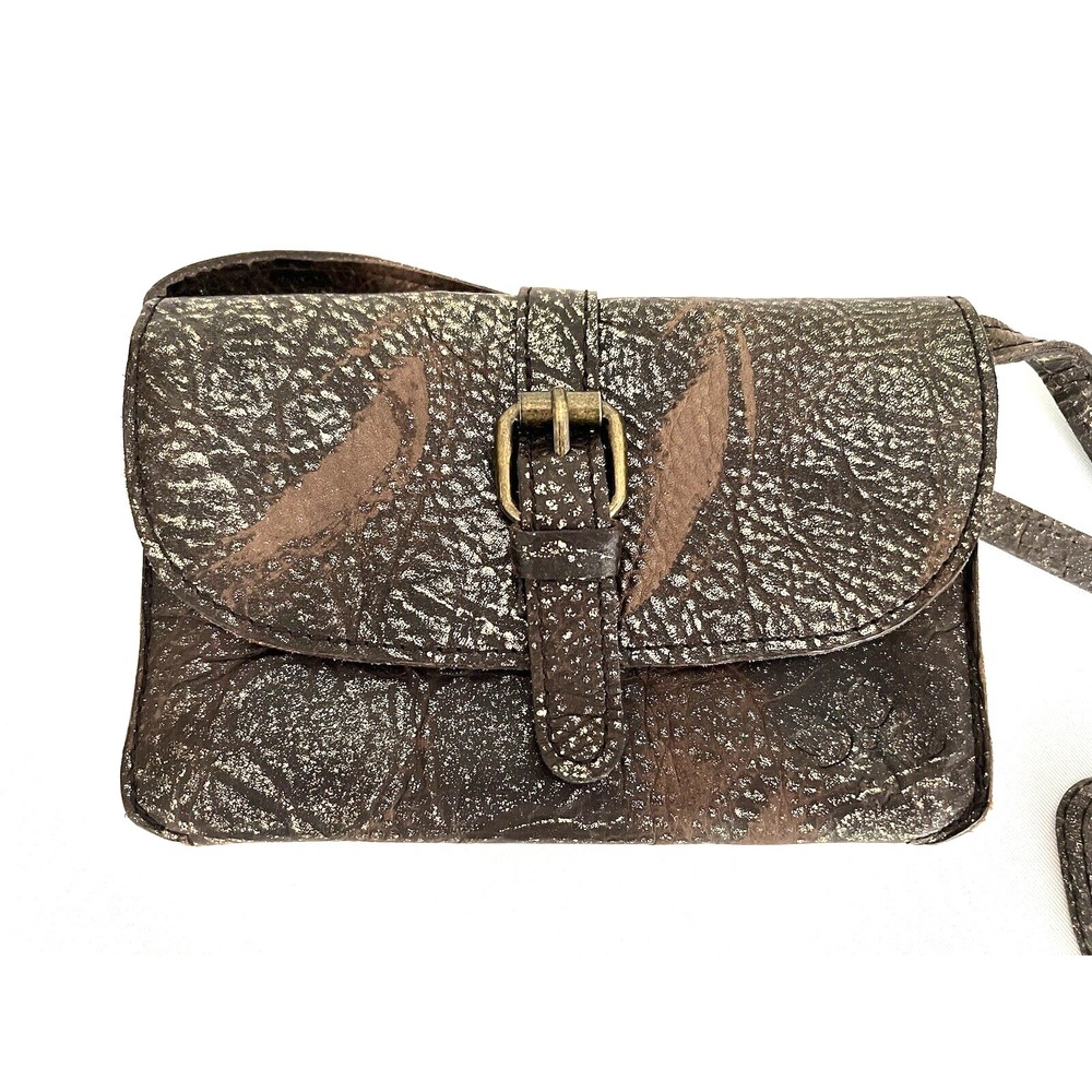 Patricia Nash Torri Crossbody Small Brown Leather Distressed Foiled Bag